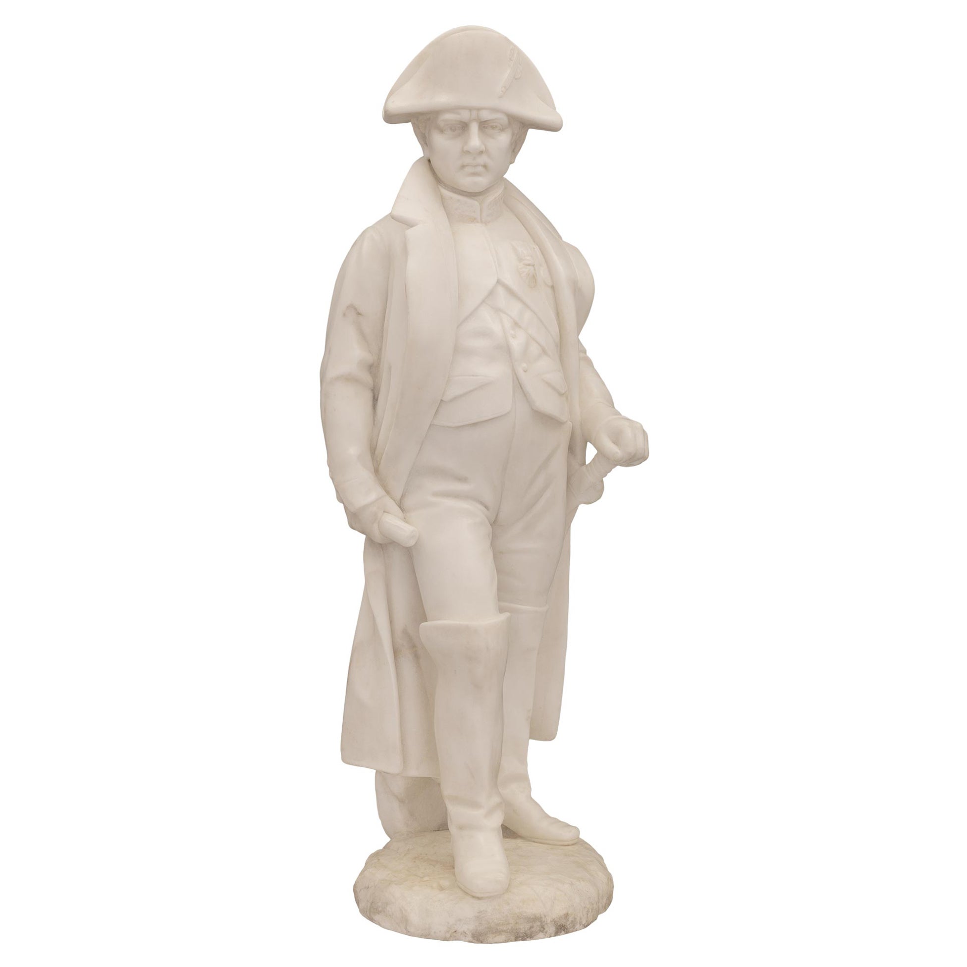 French, 19th Century, White Carrara Marble Statue of Napoleon For Sale