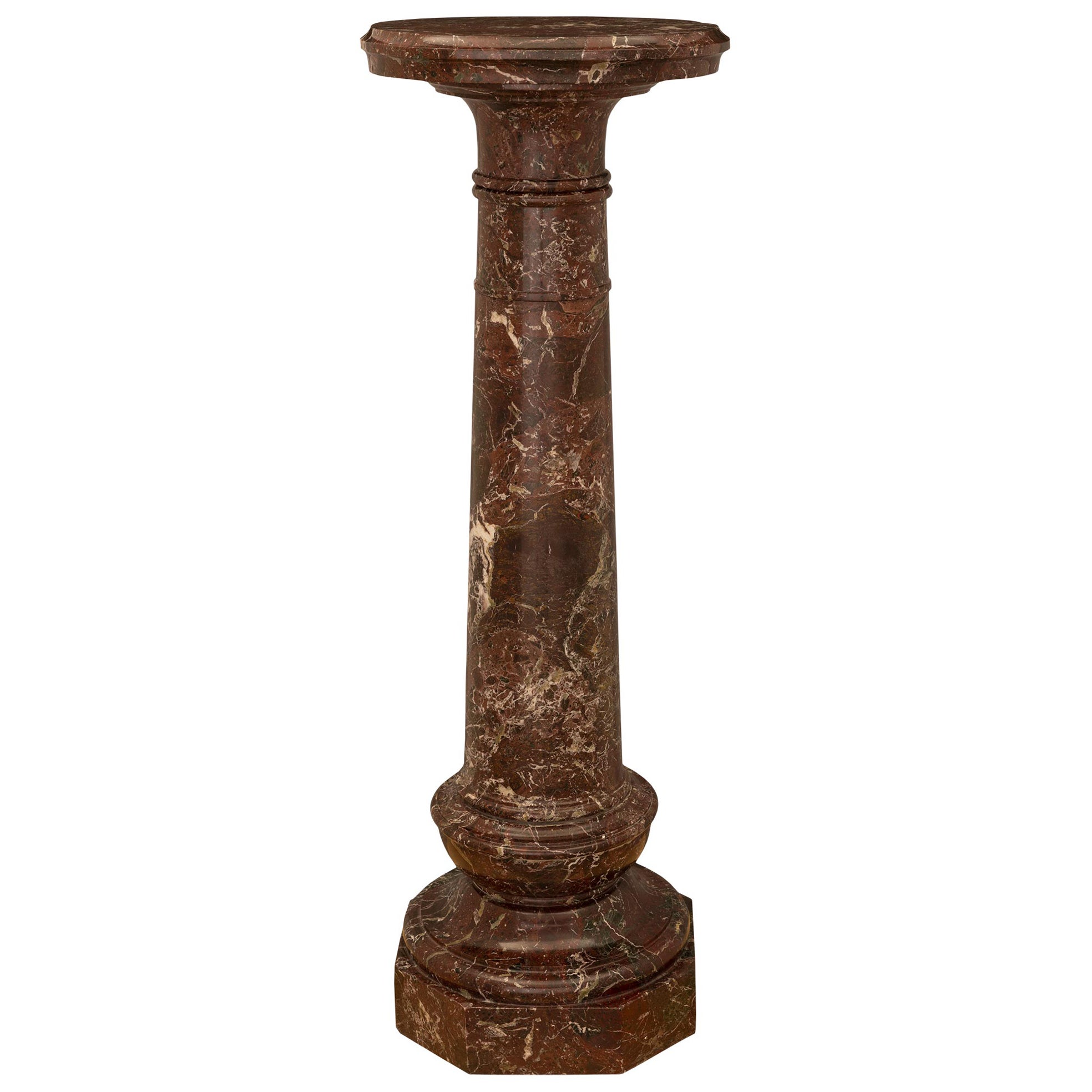 Italian 19th Century Louis XVI St. Rosso Levanto Marble Pedestal Column