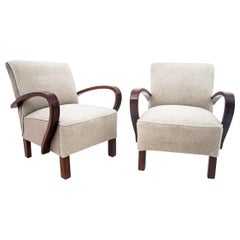 Art Deco grey boucle armchairs by Jindrich Halabala, 1930s. After renovation.