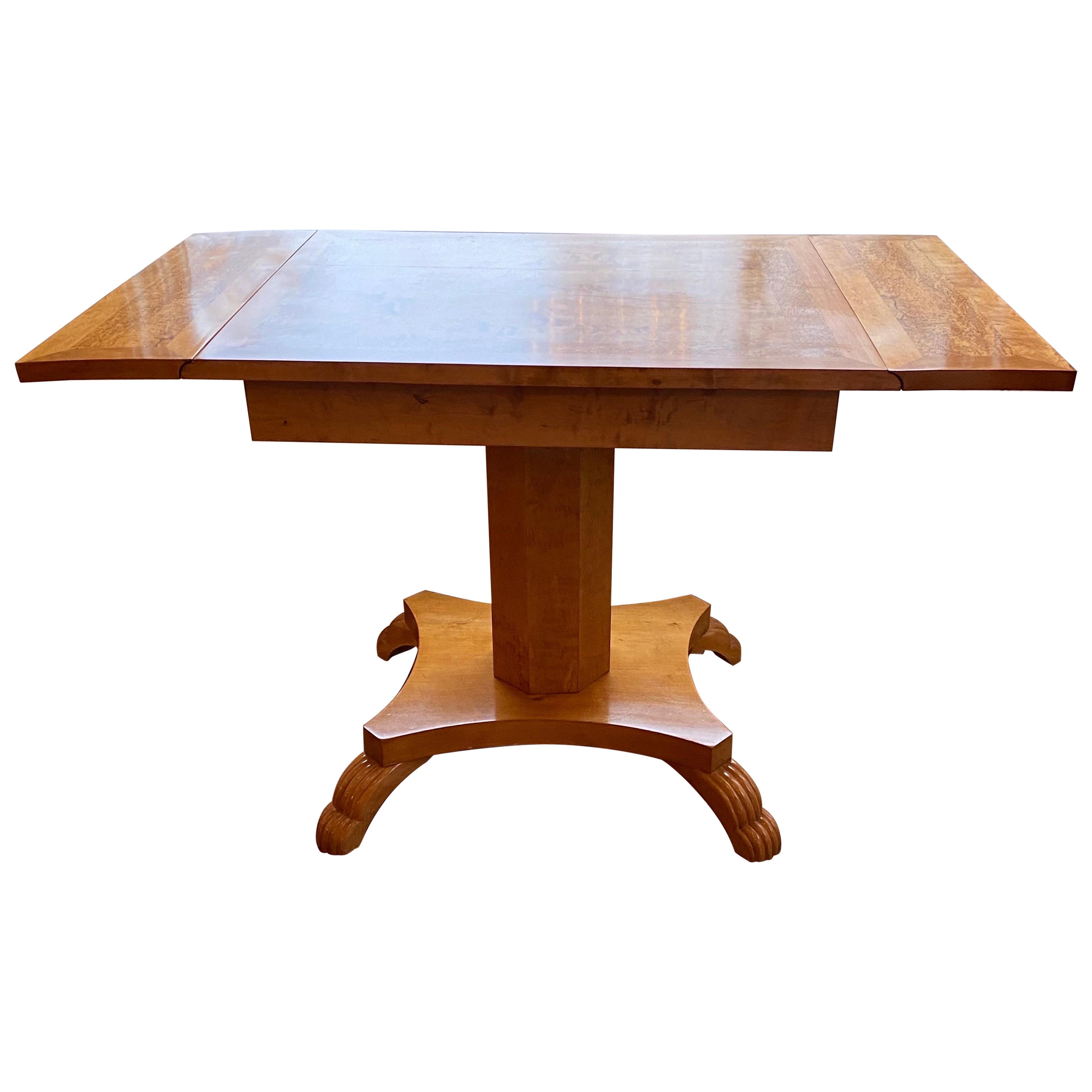 Swedish Biedermeier Style Birch Pedestal Drop Leaf Table, 20th Century For Sale