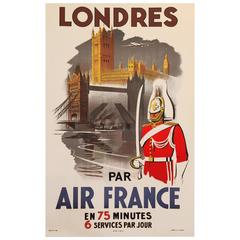 Mid-Century Modern Period French Travel Poster to London for Air, France, 1949