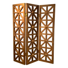 Pair of Modern Architectural Oak Three Panel Folding Screen / Dividers