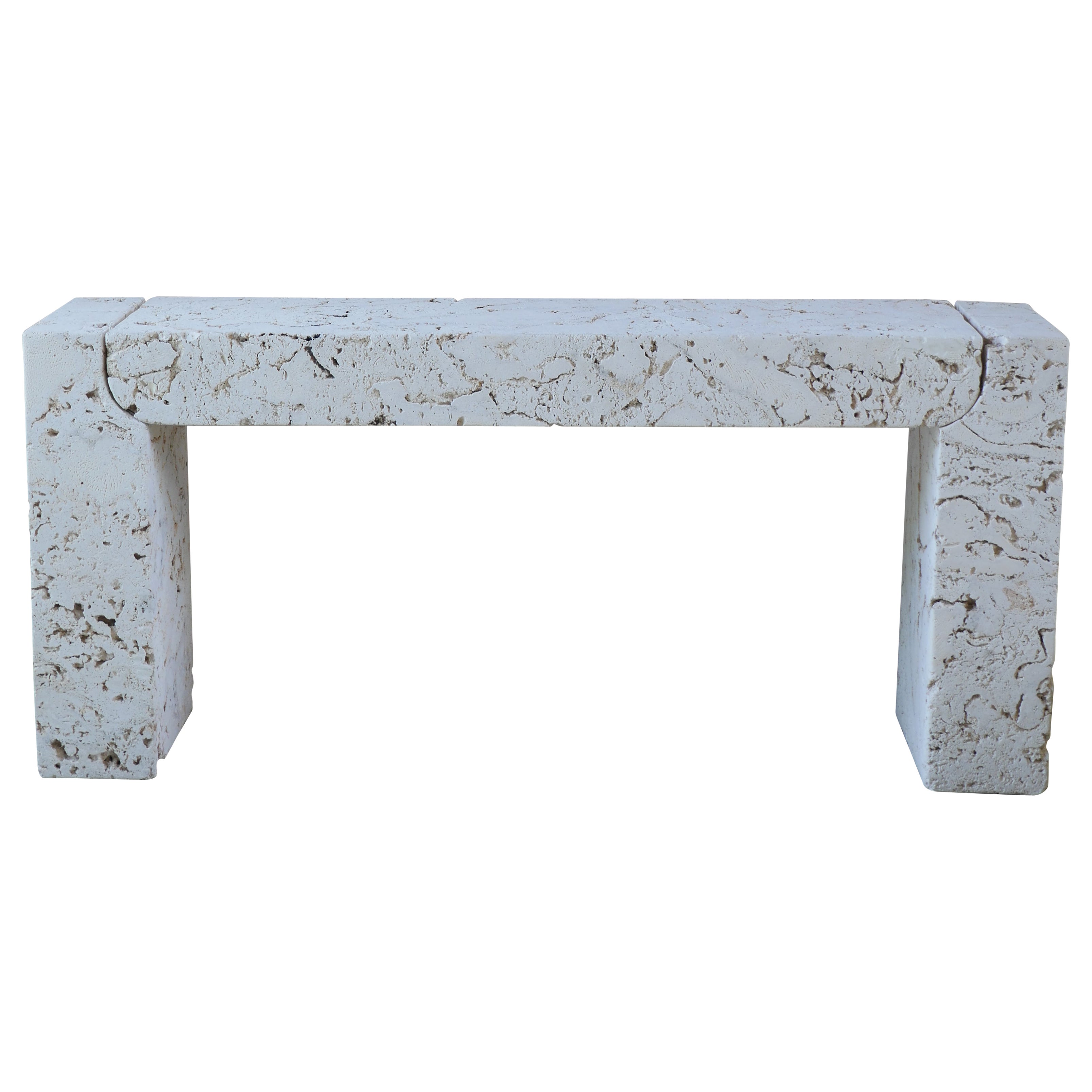 1980s Postmodern Coral Stone Console Table 
