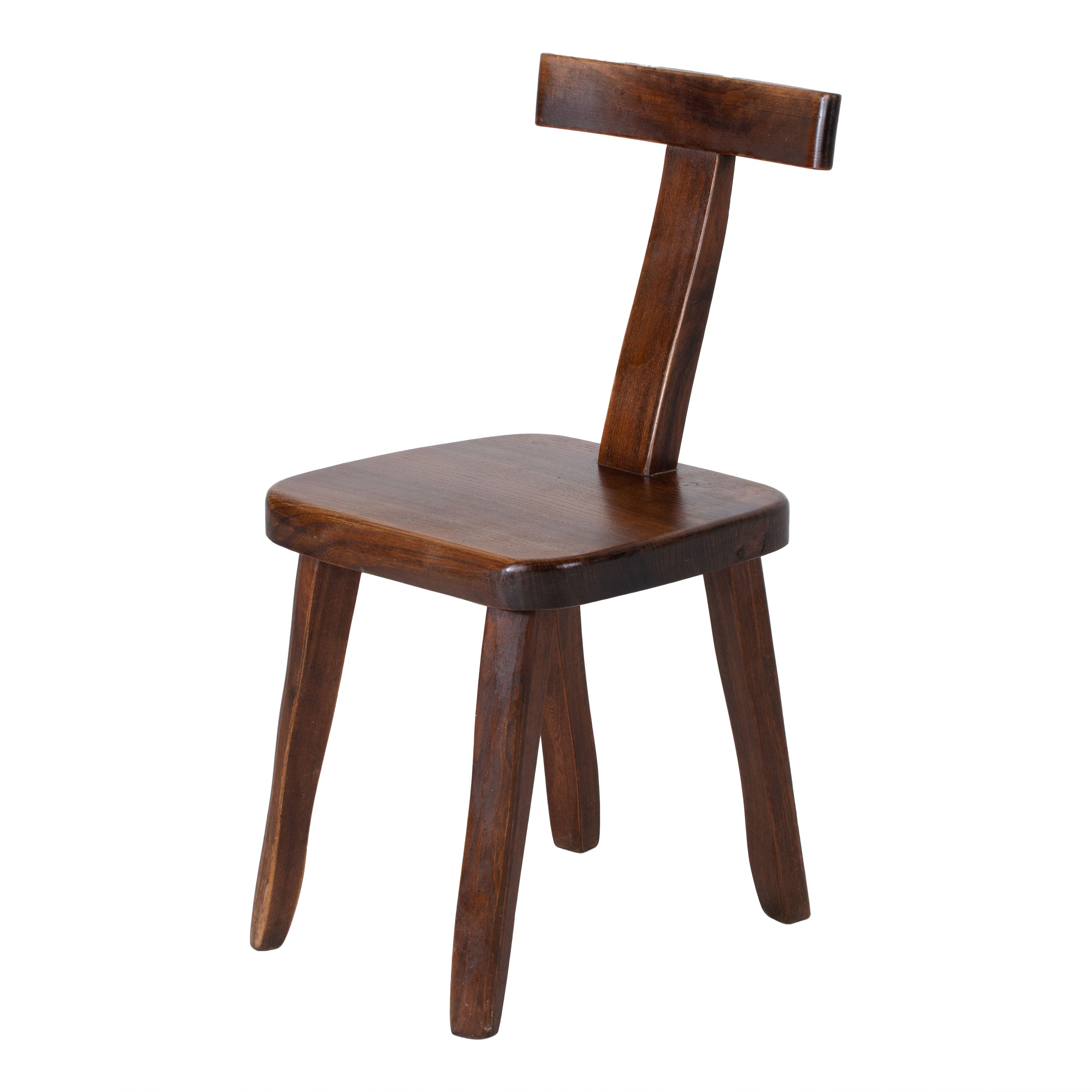 "T-Chair", Olavi Hanninen for Aranjou, Brutalist Solid Elm, France, 1950s