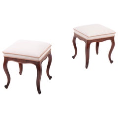 Pair of Stools Mahogany and Canvas, Made in Denmark, 1940s