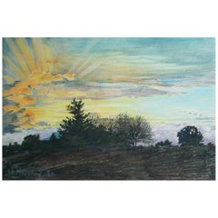 Used Mike Maroney, 'an October Sunset', Charcoal Landscape Study, Canada, C. 1986