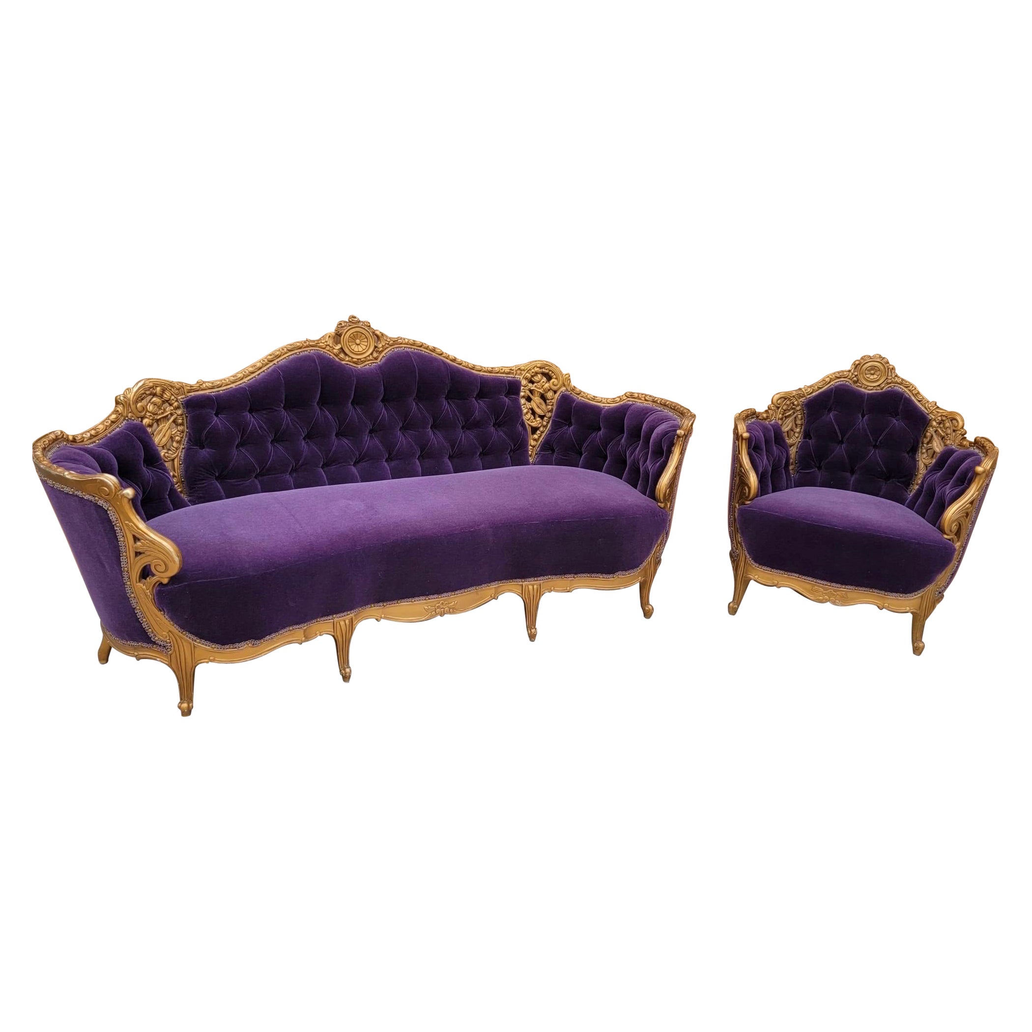 Ensemble de salon de style Louis sculpté et récemment tapissé - 2 pièces
