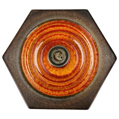 Applique ou applique encastre en cramique orange lave et marron, Allemagne, annes 1970