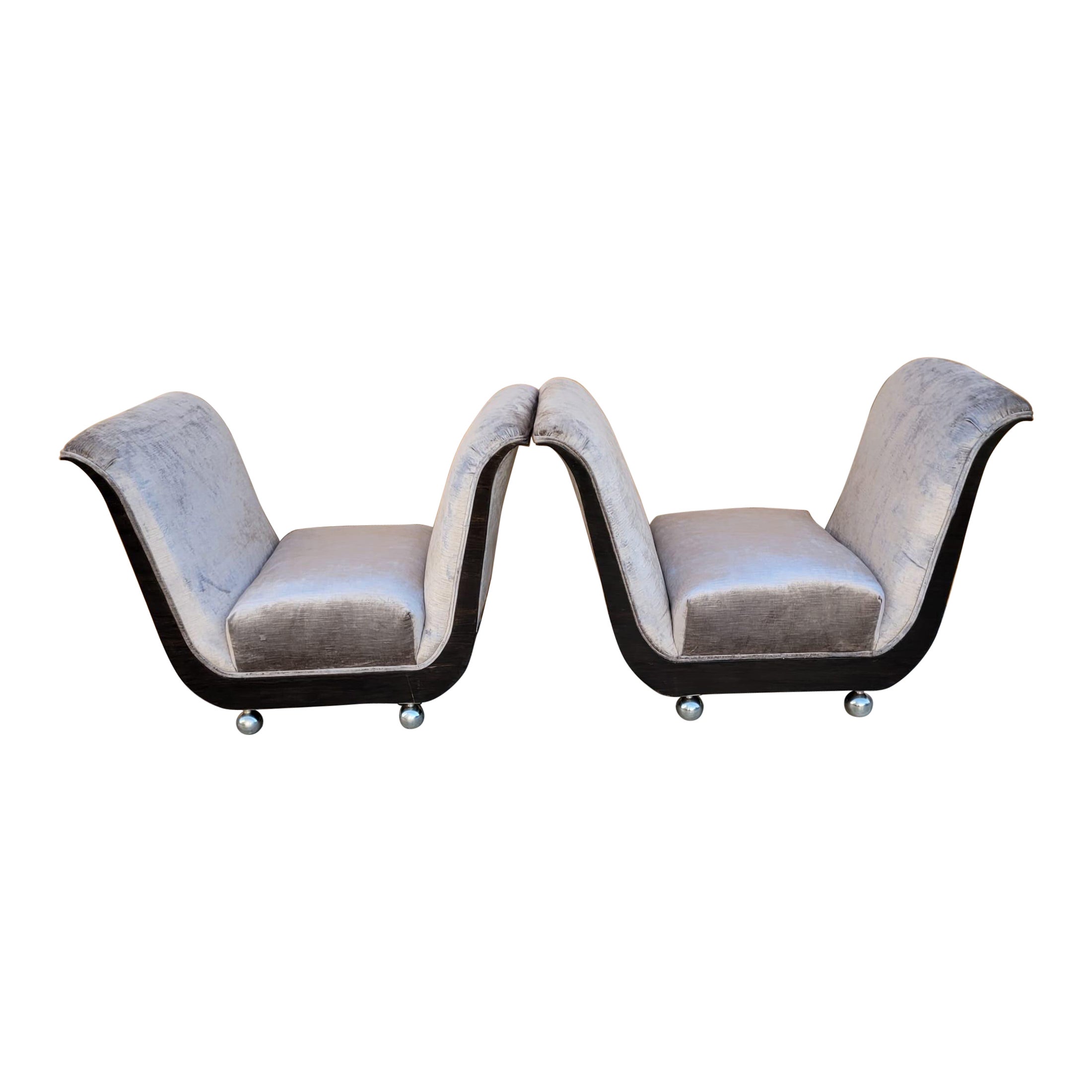Art Deco Guglielmo Ulrich-Stil Schnörkelarm-Sessel, neu gepolstert im Angebot