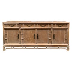 20th-C. Cerused Rattan Sideboard / Credenza With Campaign And Asian Styling 