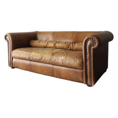 Vintage Patinated Leather Chesterfield Sofa