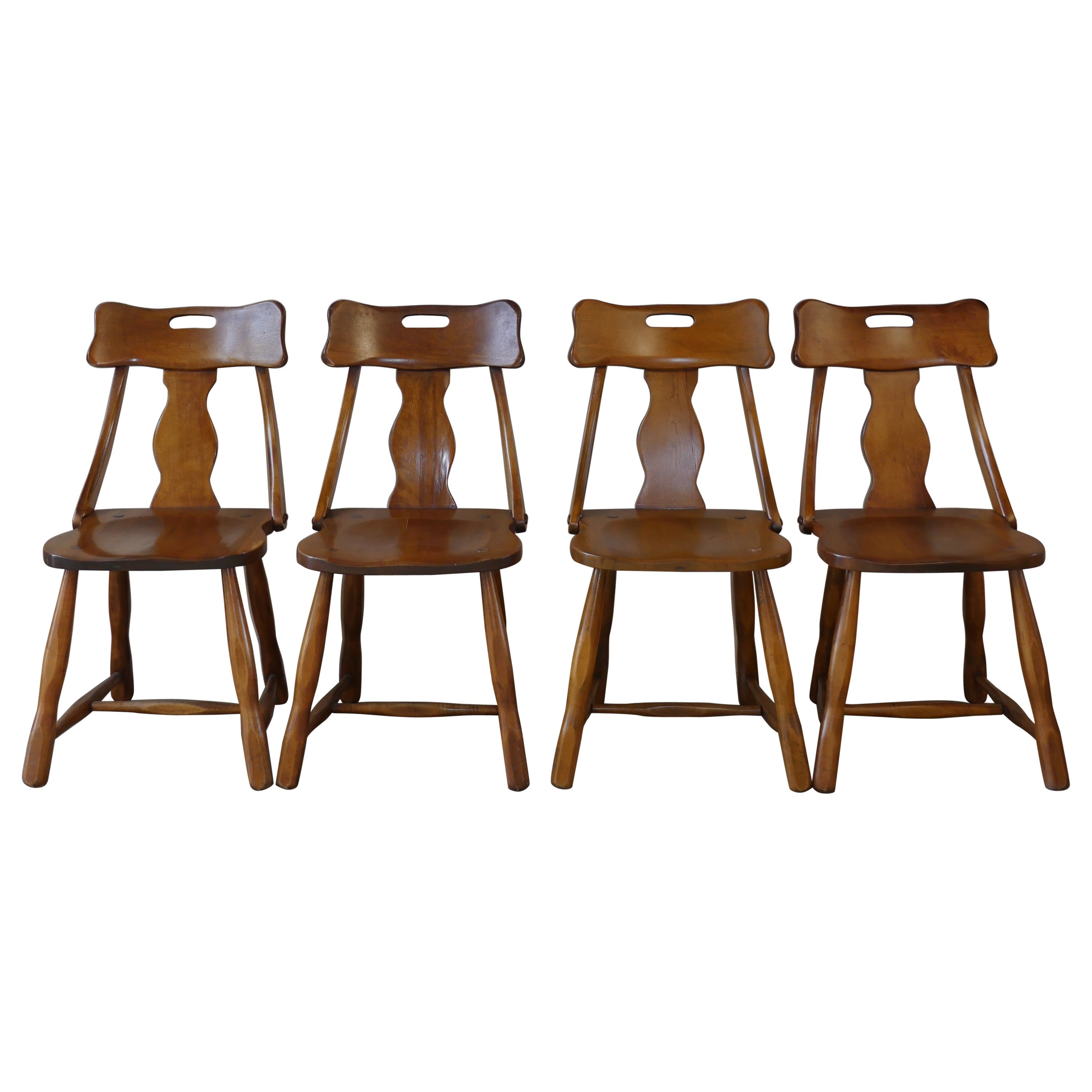1950s Mid-Century Maple Wood Dining Chairs - Set of 4 