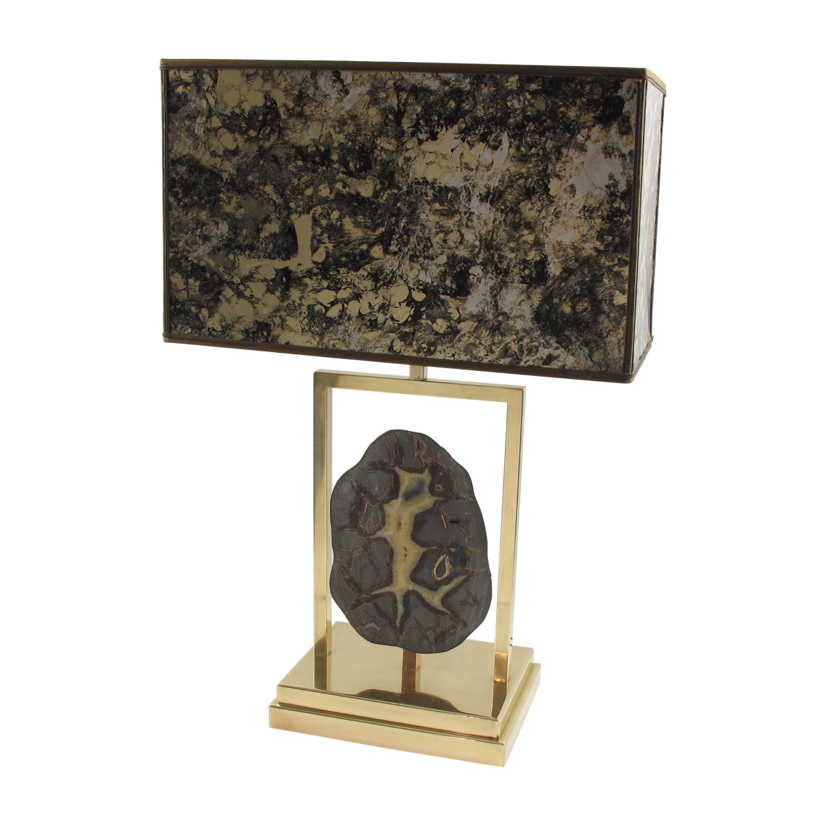 Willy Daro Brass and Geode Stone Table Lamp, 1970s
