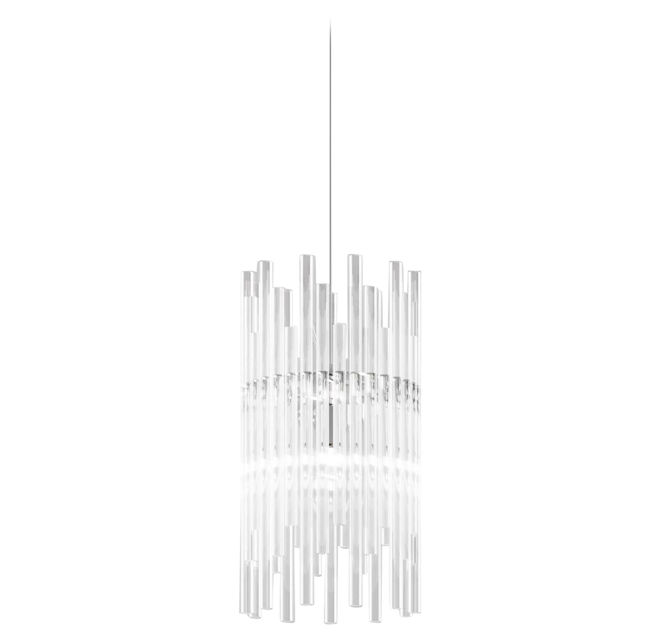 Lampe à suspension Vistosi Diadema AM en cristal avec finition cadre chromé brillant