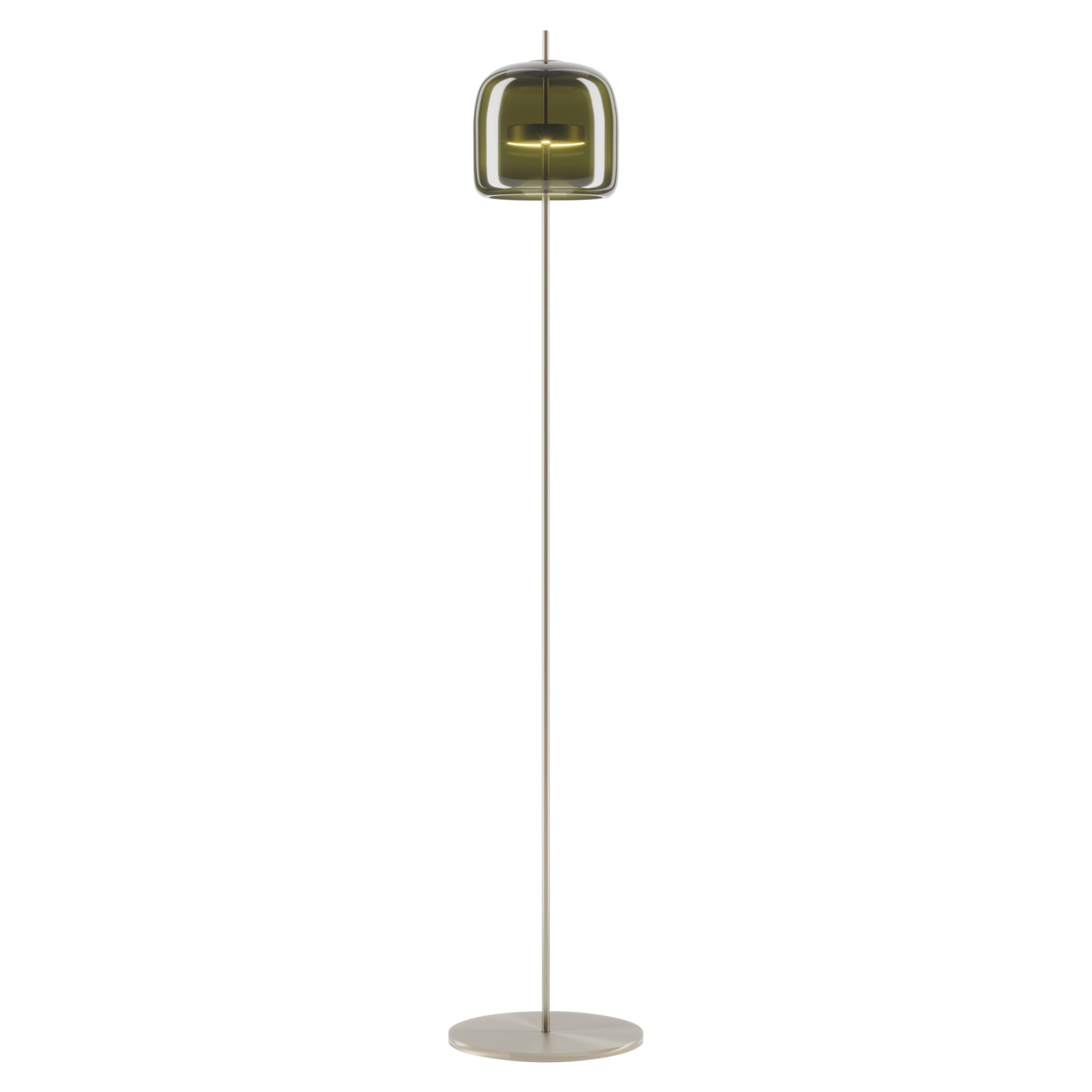 Vistosi Jube Floor Lamp in Old Green Transparent Glass With Matt Steel Finish For Sale