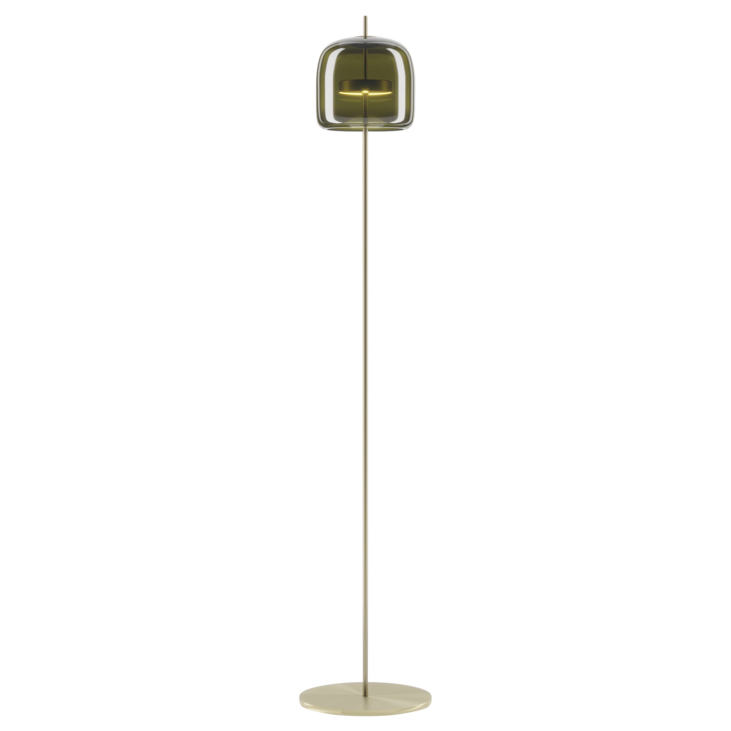 Vistosi Jube Floor Lamp in Old Green Transparent Glass And Matt Gold Finish