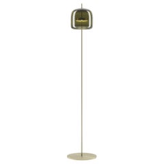 Vistosi Jube Floor Lamp in Old Green Transparent Glass And Matt Gold Finish