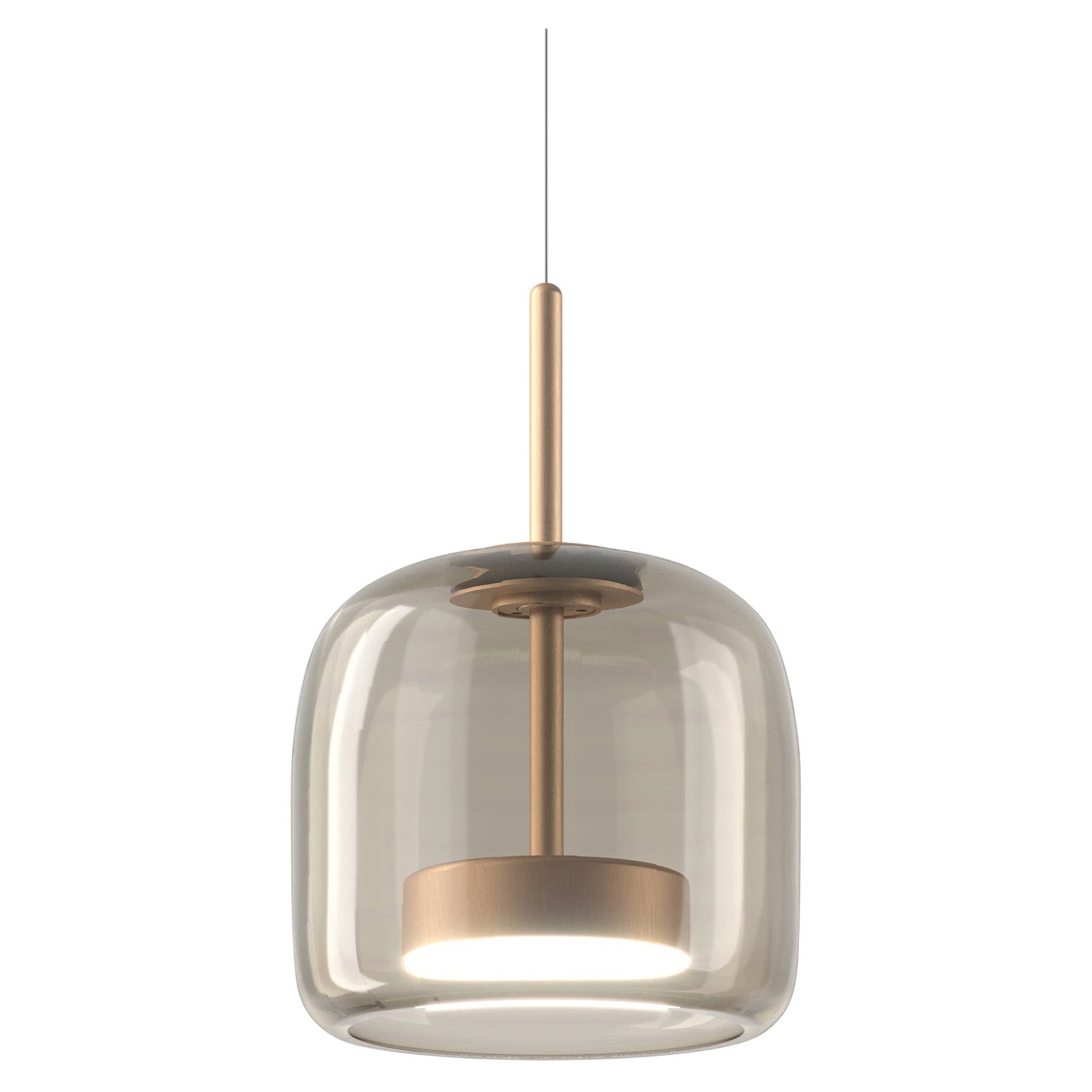 Vistosi Pendant Light in Smoky Transparent Glass And Matt Gold Finish For Sale