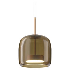 Lampe à suspension Vistosi en verre transparent terre brûlé et finition dorée mate