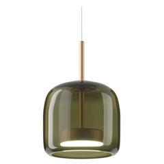 Lampe à suspension Vistosi en verre vert ancien transparent et finition dorée mate