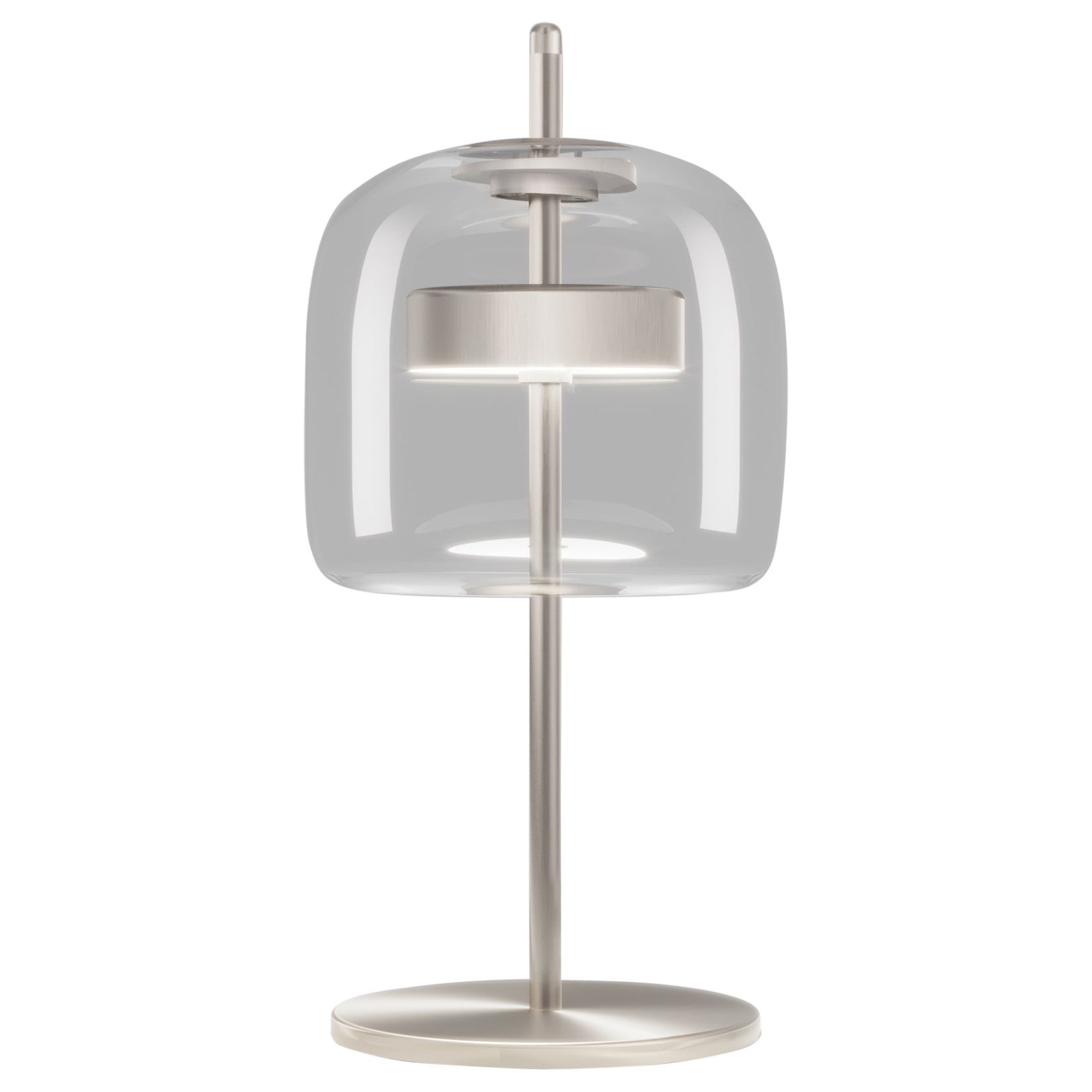 Vistosi Würfel-Tischlampe aus transparentem Kristallglas und mattem Stahlausführung im Angebot
