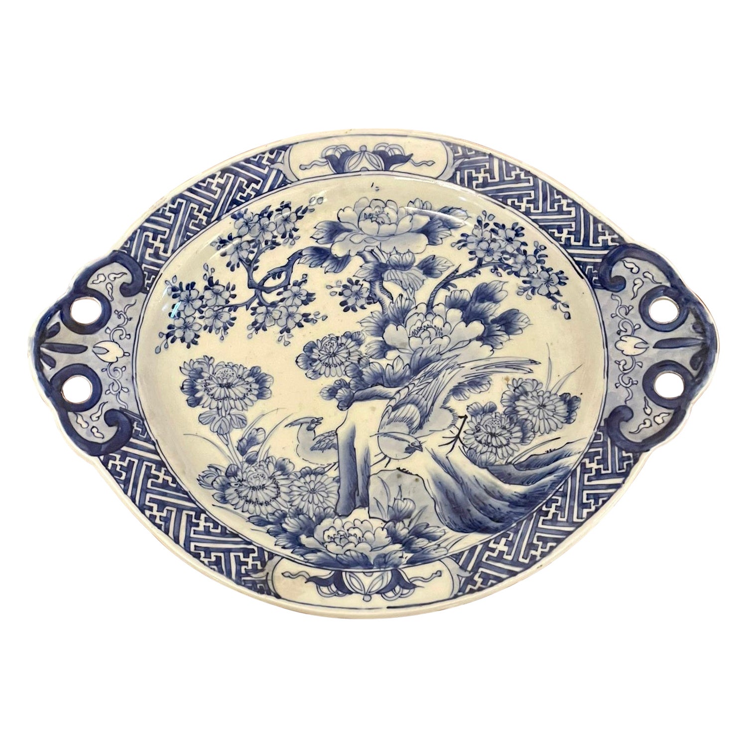Unusual Antique Quality Japanese Blue and White Imari Dish For Sale