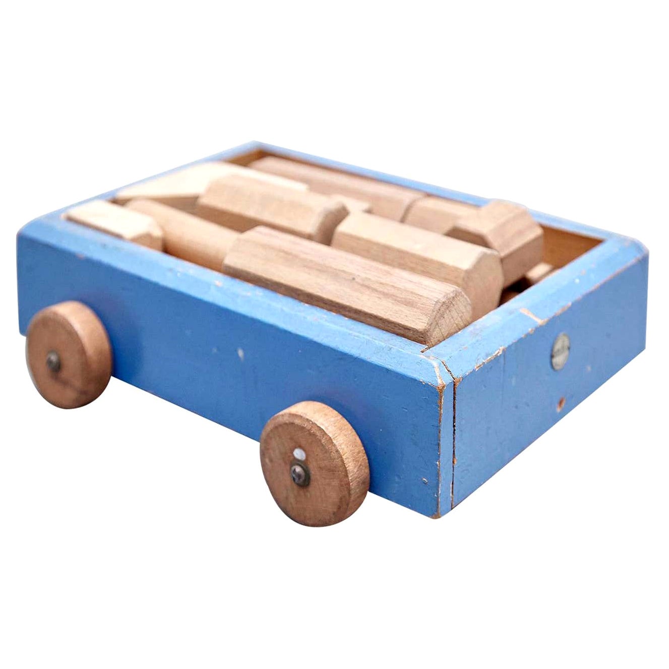 Ko Verzuu per Ado, costruzione di auto in legno moderna di metà secolo, giocattolo olandese
