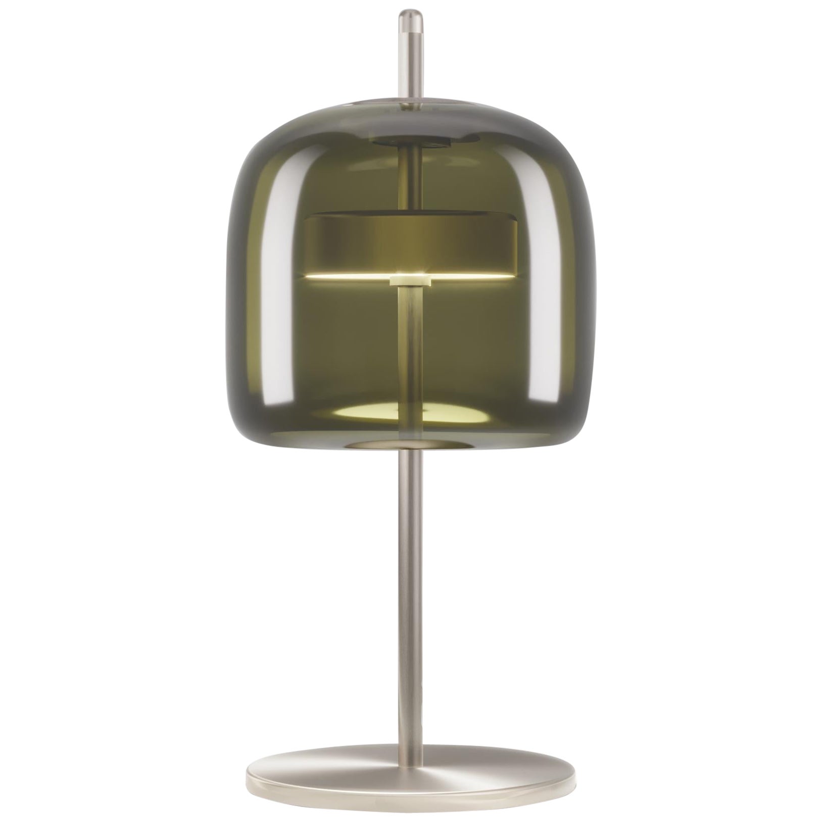 Vistosi-Krüge-Tischlampe aus altem grünem, durchsichtigem Glas und mattem Stahl im Angebot