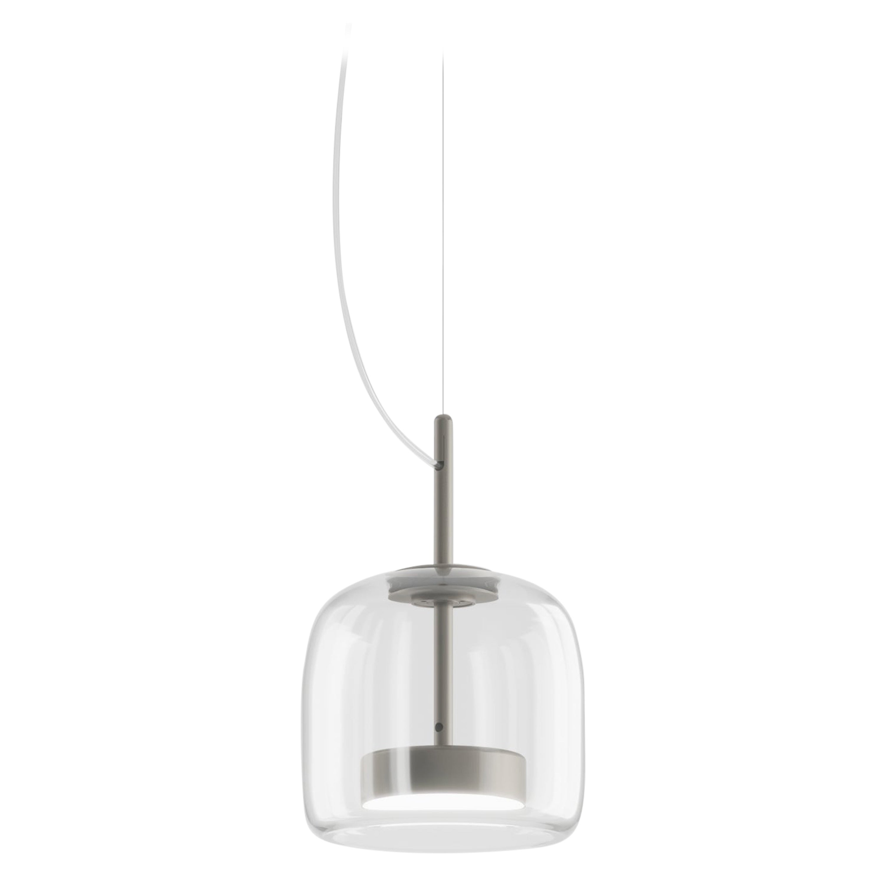 Lampe à suspension Vistosi en verre cristal transparent et finition en acier mat