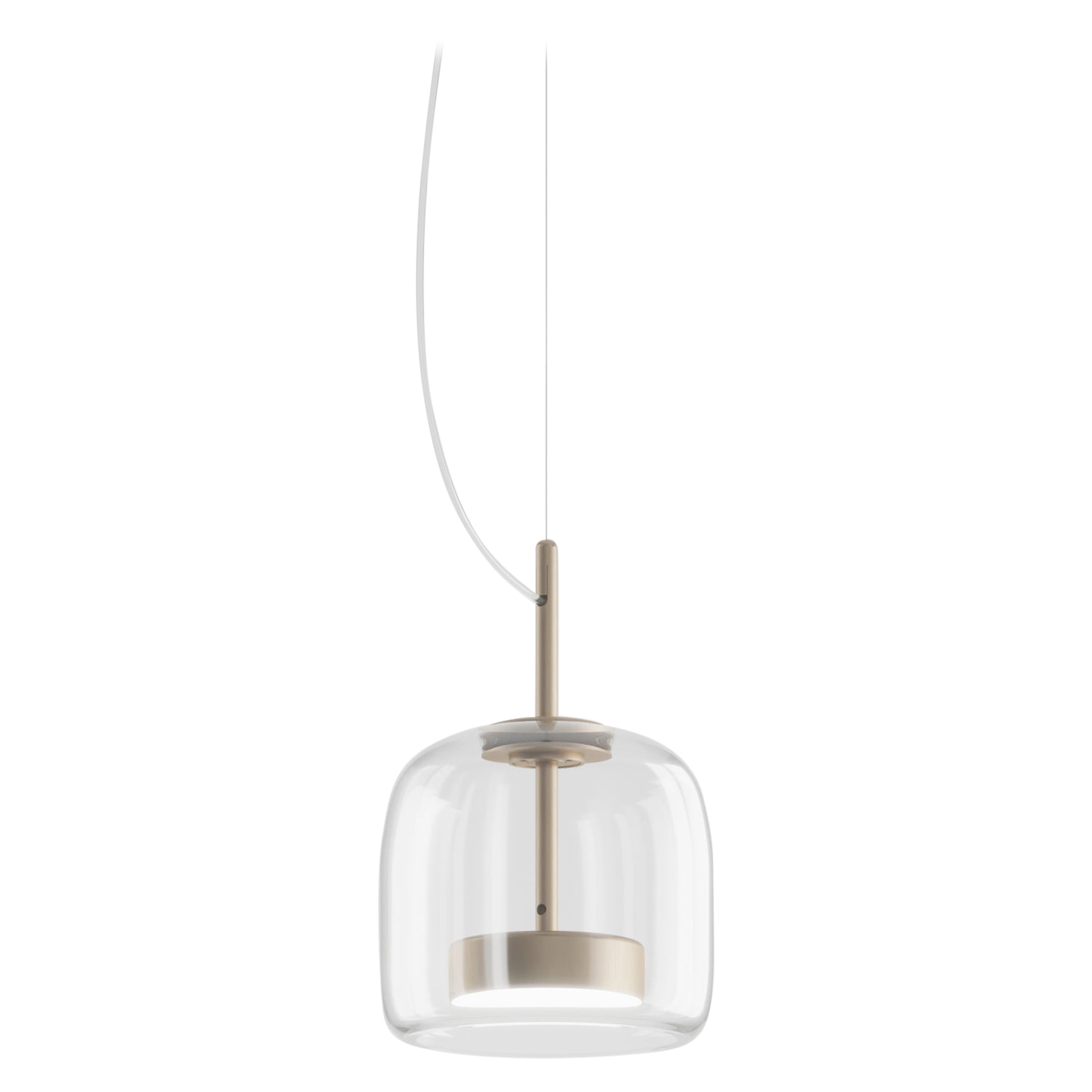 Lampe à suspension Vistosi en verre cristal transparent et finition or mat en vente