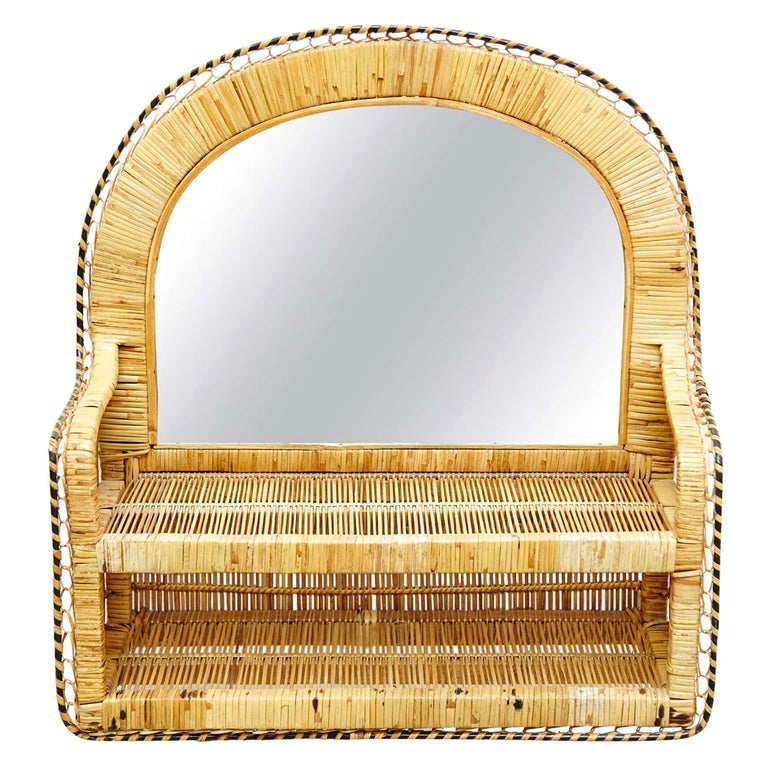 Mid-Century Modern Wall Mirror with Shelves Rattan Handcrafted, circa 1960 For Sale at 1stDibs Mid-Century Modern Wall Mirror... 