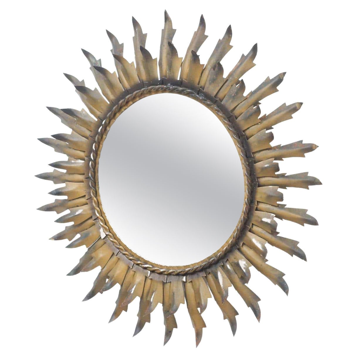 Mid-Century Modern Sunburst Mirror Brass, circa 1960 For Sale