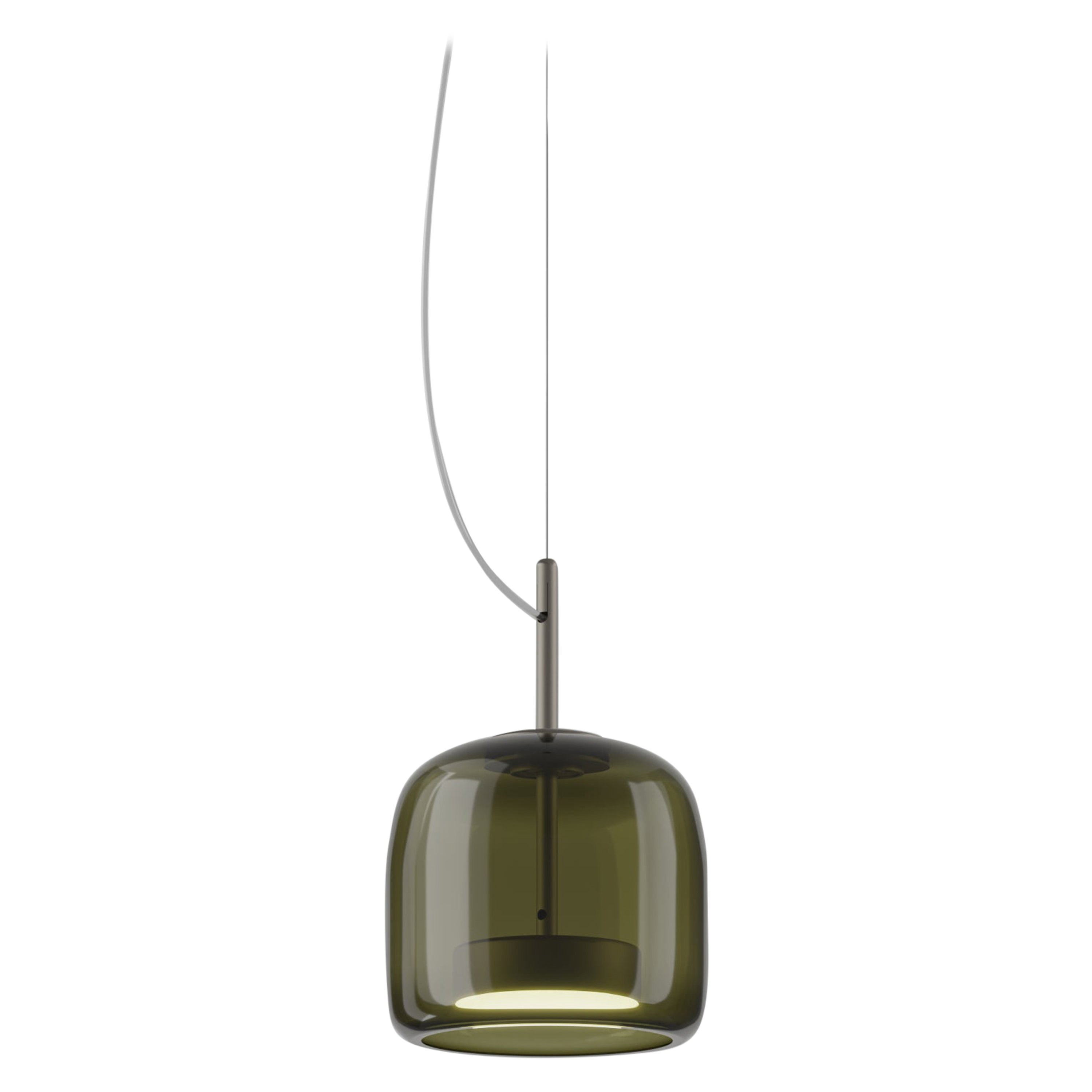 Vistosi Pendant Light in Old Green Transparent Glass And Matt Steel Finish For Sale