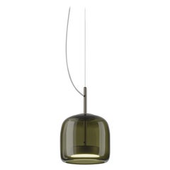 Lampe à suspension Vistosi en verre vert ancien transparent et finition en acier mat