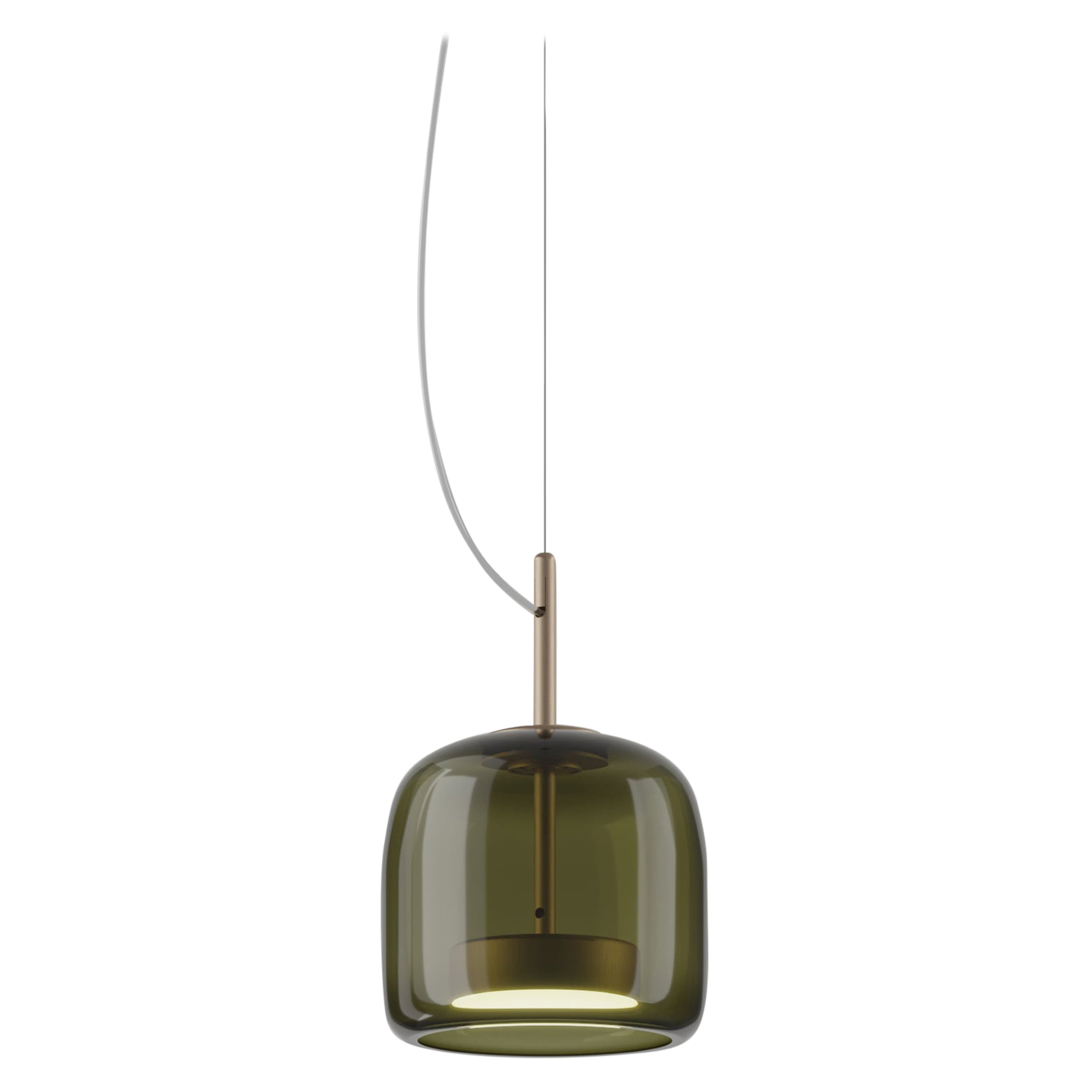 Lampe à suspension Vistosi en verre vert ancien transparent et finition dorée mate