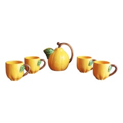 Lemon Glazed Ceramic Majolica Coffee or Tea Set for Four