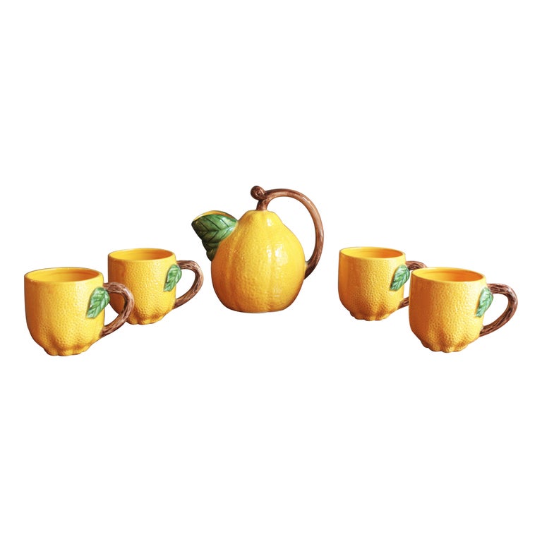 Lemon Glazed Ceramic Majolica Coffee or Tea Set for Four For Sale at ...