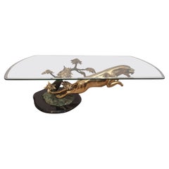 Brass, Bronze, Jaguar Coffee Table with Marble Base