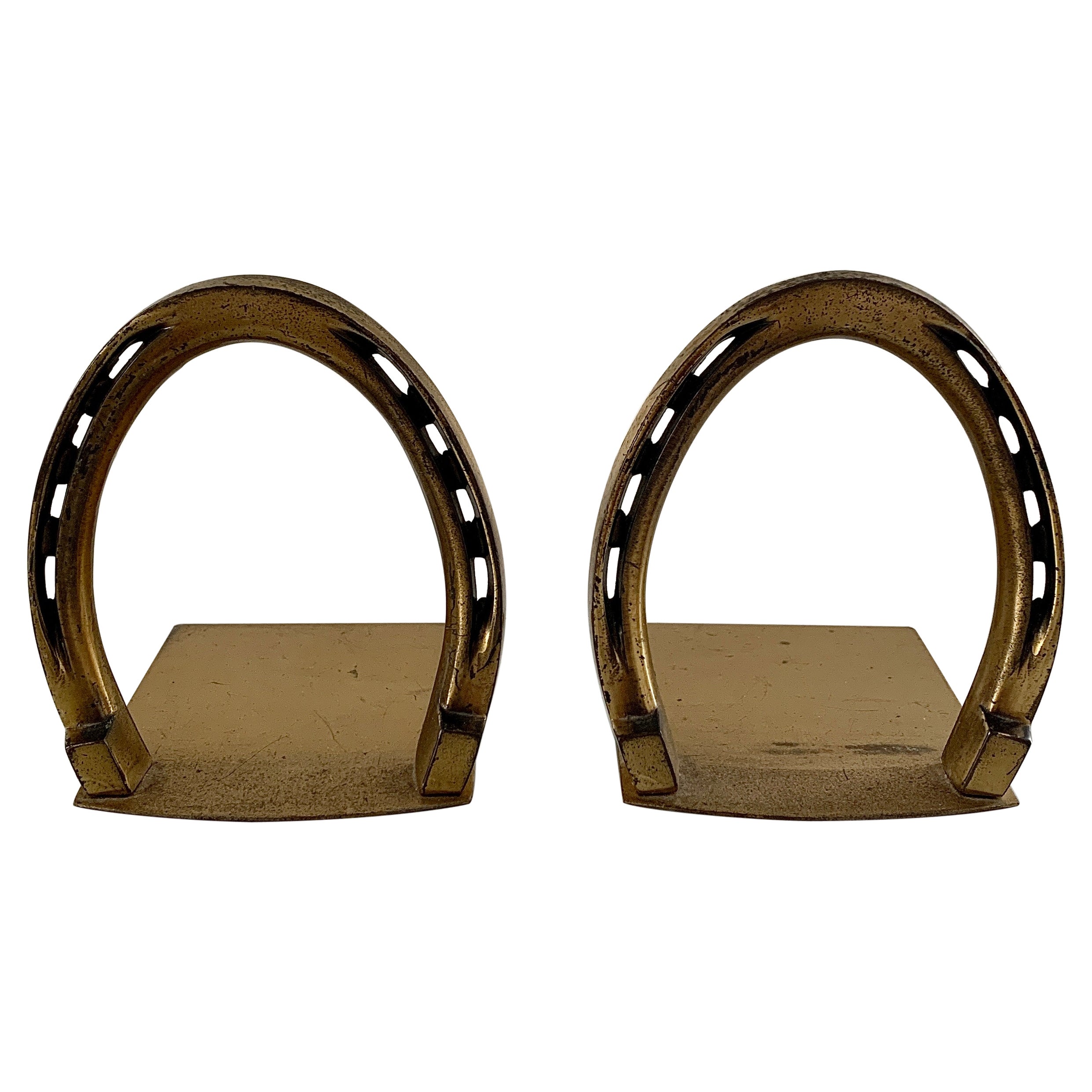 Solid Cast Brass Horseshoe Bookends For Sale