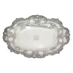 12.5 in Sterling Silver Tiffany Antique Floral Scroll Mesh Openwork Serving Dish