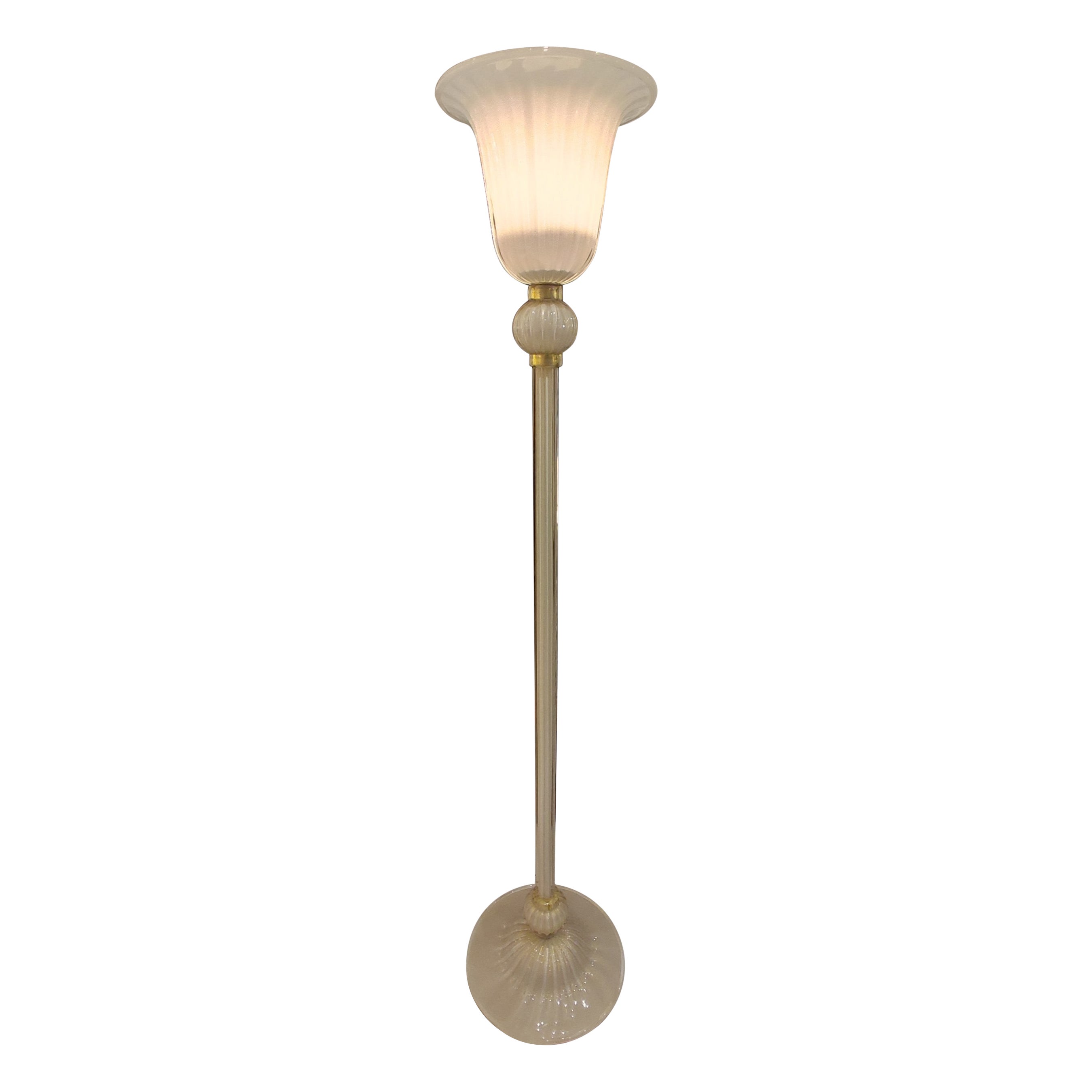 Floor Lamp in White Murano Glass with Gold Glitter Inserts For Sale