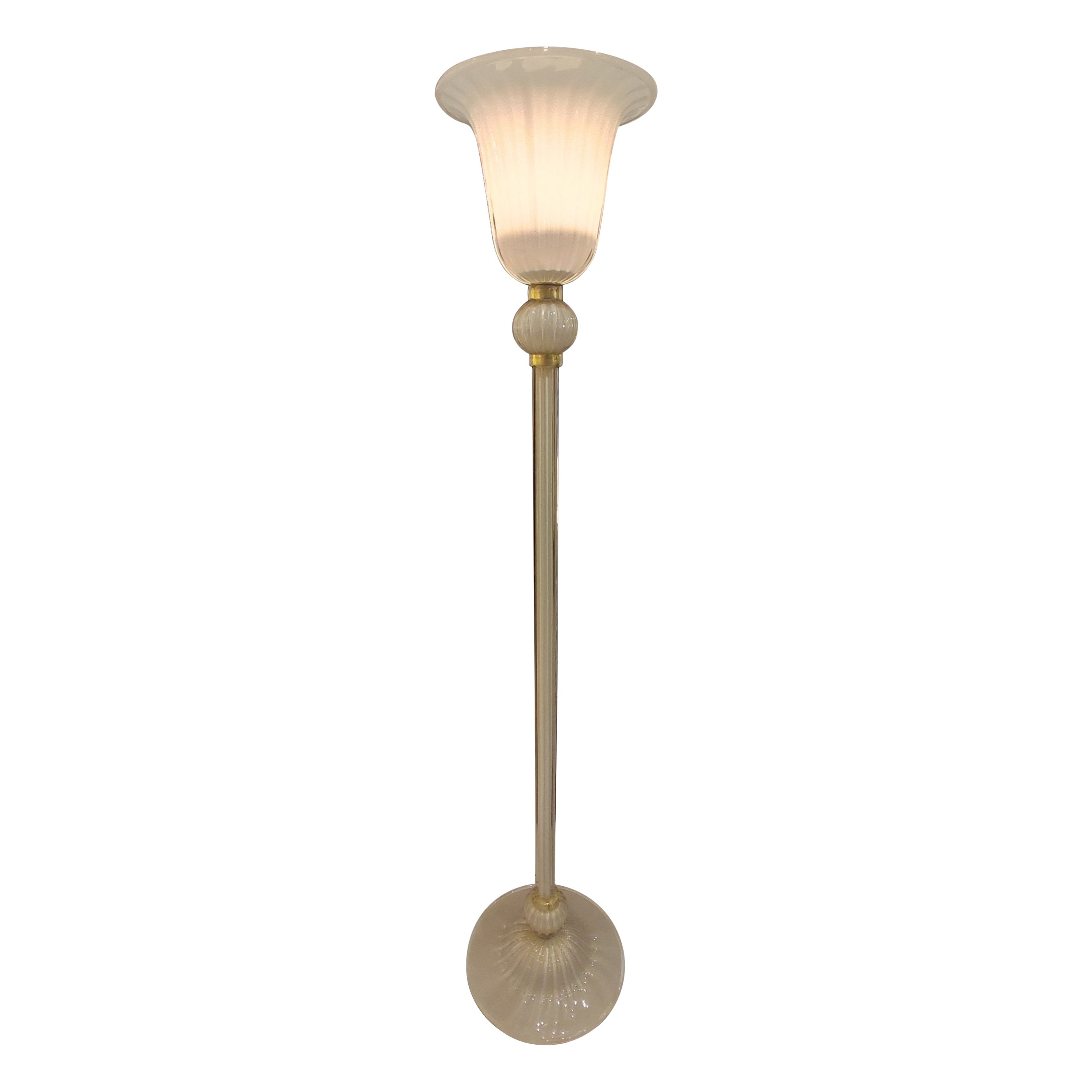 Lampadaire en verre de Murano blanc avec inserts paillets dors