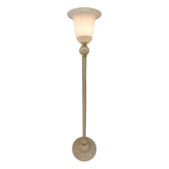 Floor Lamp in White Murano Glass with Gold Glitter Inserts