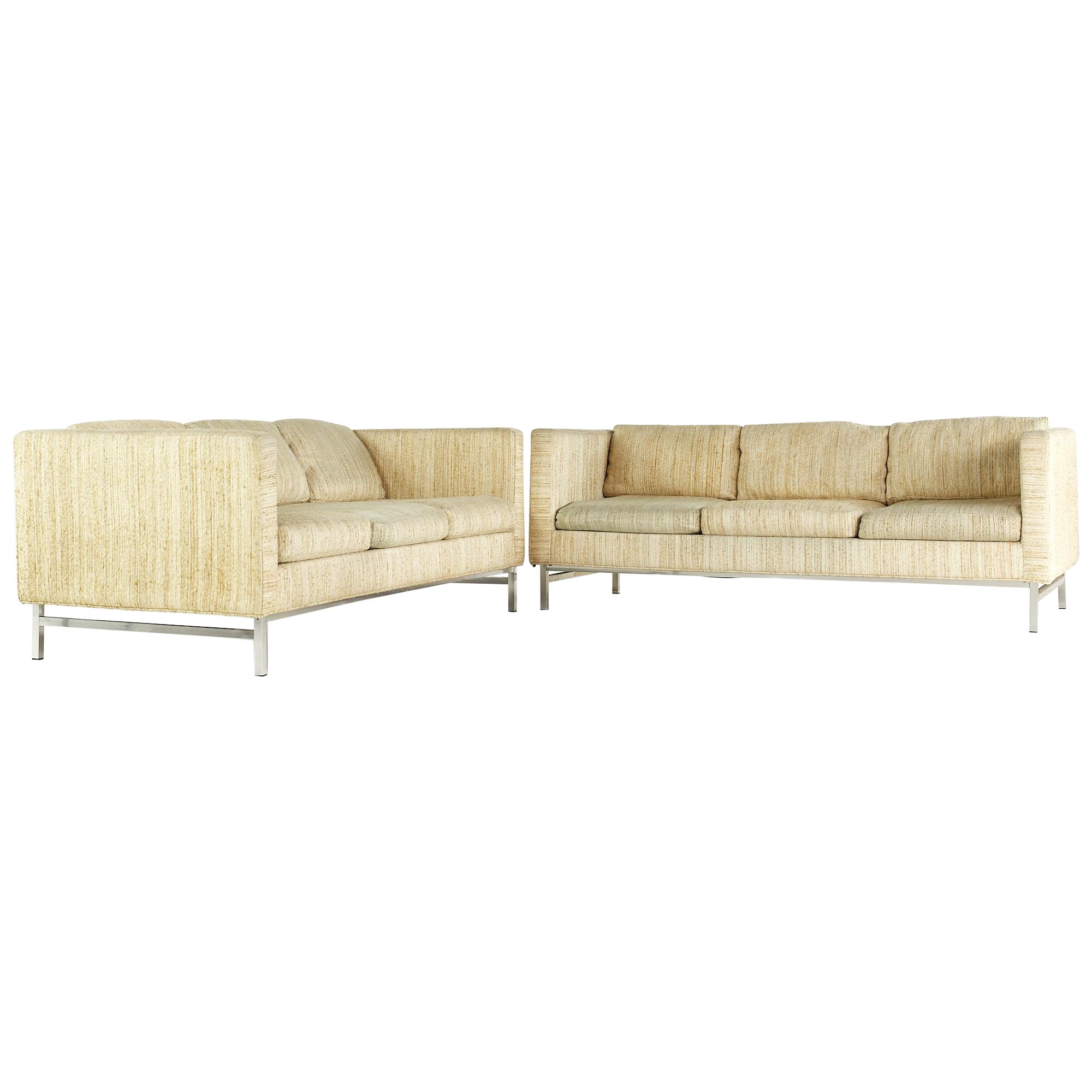 SOLD 02/22/24 Milo Baughman Style Selig Mid Century Chrome Sofa - Pair