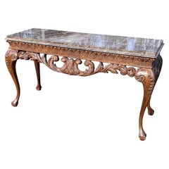 Table console espagnole de style baroque avec plateau en marbre 