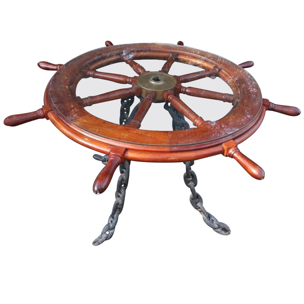Whimsical Mahogany Ships Wheel Center Table For Sale