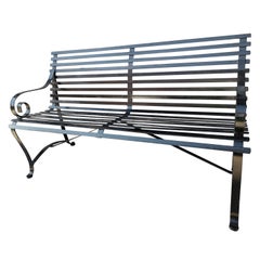 Vintage Mid Century Strap Iron Garden Park Bench, c1940