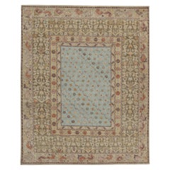 Rug & Kilim’s Distressed Style Rug in Blue and Green with Floral Patterns
