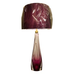 Vintage 1950s Belgium Val Saint Lambert Purple & Clear Crystal Glass Table Lamp