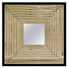 Contemporary Geometric Italian Black Bronzed Murano Glass Gradient Square Mirror